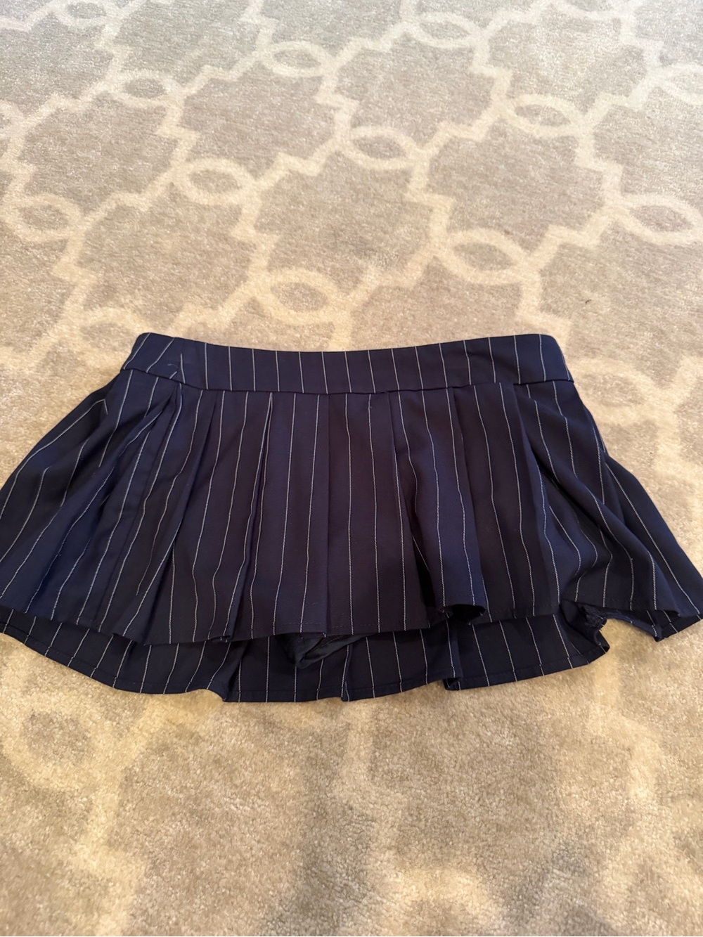 Edikted Navy and White Pinstripe Skirt